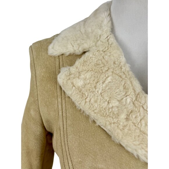 VTG Kenneth Cole Tan Suede Leather Fur Lined Penny Lane Afghan Coat | Boho Indie - Picture 3 of 16